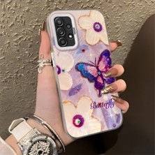 HONTINGA Samsung Galaxy A52 ile Uyumlu Kılıf Silikon Kenar Sert Arka Kamera Koruyucu Basitlik Anti Düşme Kamera Korumalı Kelebek Desen Couple Telefon Kılıfı Kadın ve Erkek Için Uygundur K1-1329