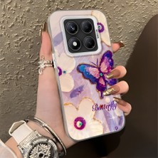 HONTINGA Xiaomi Redmi Note 14 Pro ile Uyumlu Kılıf Silikon Kenar Sert Arka Kamera Koruyucu Basitlik Anti Düşme Kamera Korumalı Kelebek Desen Couple Telefon Kılıfı Kadın ve Erkek Için Uygundur K1-1329