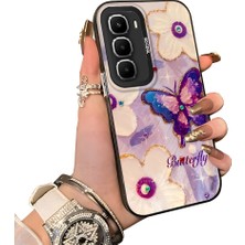 HONTINGA Infinix Hot 60 Pro+ ile Uyumlu Kılıf Silikon Kenar Sert Arka Kamera Koruyucu Basitlik Anti Düşme Kamera Korumalı Kelebek Desen Couple Telefon Kılıfı Kadın ve Erkek Için Uygundur K1-1329