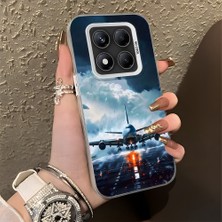 HONTINGA Xiaomi Redmi Note 14 Pro ile Uyumlu Kılıf Silikon Kenar Sert Arka Kamera Koruyucu Basitlik Anti Düşme Kamera Korumalı Uçak Desen Couple Telefon Kılıfı Kadın ve Erkek Için Uygundur K1-1334