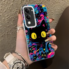 HONTINGA Vivo Y29S ile Uyumlu Kılıf Silikon Kenar Sert Arka Kamera Koruyucu Basitlik Anti Düşme Kamera Korumalı Kedi Desen Couple Telefon Kılıfı Kadın ve Erkek Için Uygundur K1-1328