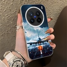 HONTINGA Vivo X200 Pro ile Uyumlu Kılıf Silikon Kenar Sert Arka Kamera Koruyucu Basitlik Anti Düşme Kamera Korumalı Uçak Desen Couple Telefon Kılıfı Kadın ve Erkek Için Uygundur K1-1334