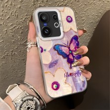 HONTINGA Vivo X200 Fe ile Uyumlu Kılıf Silikon Kenar Sert Arka Kamera Koruyucu Basitlik Anti Düşme Kamera Korumalı Kelebek Desen Couple Telefon Kılıfı Kadın ve Erkek Için Uygundur K1-1329
