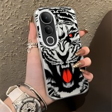 HONTINGA Vivo V50 Lite ile Uyumlu Kılıf Silikon Kenar Sert Arka Kamera Koruyucu Basitlik Anti Düşme Kamera Korumalı Kaplan Desen Couple Telefon Kılıfı Kadın ve Erkek Için Uygundur K1-1331