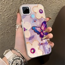 HONTINGA Realme C21Y ile Uyumlu Kılıf Silikon Kenar Sert Arka Kamera Koruyucu Basitlik Anti Düşme Kamera Korumalı Kelebek Desen Couple Telefon Kılıfı Kadın ve Erkek Için Uygundur K1-1329
