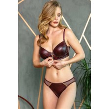 Vip Marketim Vipmarketim Deri Görünümlü Balenli Destekli Dolgulu Askıları Çıkabilen Ortası Fermuarlı Büstiyer Sütyen ve Slip Takım
