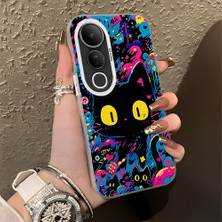 HONTINGA Vivo V50 Lite ile Uyumlu Kılıf Silikon Kenar Sert Arka Kamera Koruyucu Basitlik Anti Düşme Kamera Korumalı Kedi Desen Couple Telefon Kılıfı Kadın ve Erkek Için Uygundur K1-1328