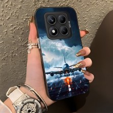HONTINGA Xiaomi Redmi Note 14 Pro ile Uyumlu Kılıf Silikon Kenar Sert Arka Kamera Koruyucu Basitlik Anti Düşme Kamera Korumalı Uçak Desen Couple Telefon Kılıfı Kadın ve Erkek Için Uygundur K1-1334