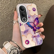 HONTINGA Vivo V50 Lite ile Uyumlu Kılıf Silikon Kenar Sert Arka Kamera Koruyucu Basitlik Anti Düşme Kamera Korumalı Kelebek Desen Couple Telefon Kılıfı Kadın ve Erkek Için Uygundur K1-1329