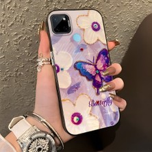 HONTINGA Realme C25Y ile Uyumlu Kılıf Silikon Kenar Sert Arka Kamera Koruyucu Basitlik Anti Düşme Kamera Korumalı Kelebek Desen Couple Telefon Kılıfı Kadın ve Erkek Için Uygundur K1-1329