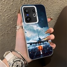 HONTINGA Vivo X200 Fe ile Uyumlu Kılıf Silikon Kenar Sert Arka Kamera Koruyucu Basitlik Anti Düşme Kamera Korumalı Uçak Desen Couple Telefon Kılıfı Kadın ve Erkek Için Uygundur K1-1334