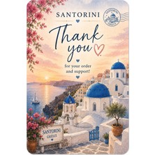 Santorini Temalı Thank You Kartı 8x5 cm | Sipariş Teşekkür Kartı | Paket Içi Not Kartı