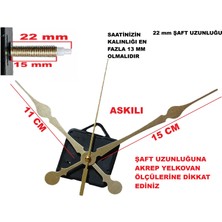 Cnr Shop 22 mm Şaft Boyu Duvar Saati Mekanizması Sessiz Çalışır Büyük Boy Akrep-Yelkovan-Saniye-(Askılı)