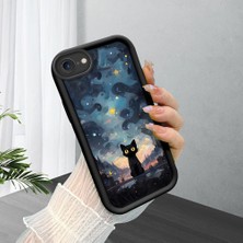 HONTINGA iPhone Se 2020 ile Uyumlu Kılıf Kamera Koruyucu Basitlik Anti Düşme Kamera Korumalı Kedi Siyah Desen Yumuşak Silikon Couple Telefon Kılıfı Kadın ve Erkek Için Uygundur K2-0624