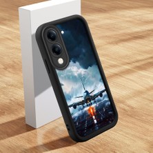HONTINGA Vivo Y04 ile Uyumlu Kılıf Kamera Koruyucu Basitlik Anti Düşme Kamera Korumalı Şirin Kedi Uçak Siyah Desen Yumuşak Silikon Couple Telefon Kılıfı Kadın ve Erkek Için Uygundur K2-0627