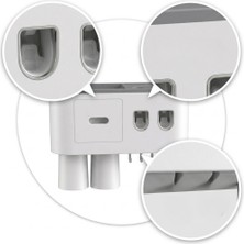 Uravas Store Mey Ithalat® Çift Dispenserli Diş Macunu Sıkacağı 6 Fırçalık Bardaklı Banyo Organizer