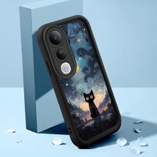 HONTINGA Vivo V50 Lite ile Uyumlu Kılıf Kamera Koruyucu Basitlik Anti Düşme Kamera Korumalı Şirin Kedi Kedi Siyah Desen Yumuşak Silikon Couple Telefon Kılıfı Kadın ve Erkek Için Uygundur K2-0624