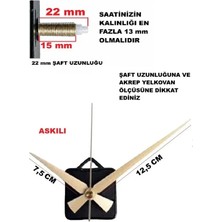 Cnr Shop Saat Mekanizması 22 mm Şaft Boyu Akar Sessiz Çalışır, Saat Makinesi Akrep-Yelkovan-Saniye-(Askılı)
