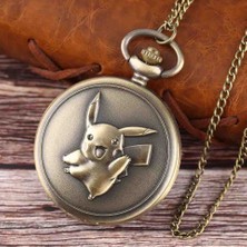 Wolawood Pikachu Kabartmalı Antik Bronz Köstekli Cep Saati Quartz Mekanizmalı Pokémon Temalı Nostaljik Zincirli Saat Özel Kutulu Hediyelik Tasarım