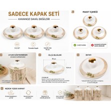 Es Dekor Heaven Tree Uyumlu 3’lü Porselen Kavanoz Kapak Seti Bej Desenli Yedek Kapak