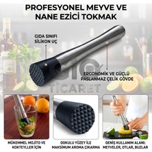 Gio Ticaret Profesyonel Paslanmaz Çelik Kokteyl Tokmağı ve Mojito Havanı - Tırtıklı Uçlu Barmen Tipi Meyve ve Buz Ezici (Muddler)