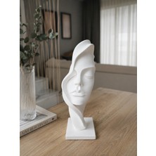 Triora Design Beyaz Soyut Kadın Yüzü Dekoratif Biblo 28 cm – Modern Minimalist Ev Dekoru, 3D Üretim Pla Heykel