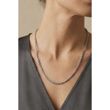 Rua Jewelry Çelik Burgu Halat Kolye - Uzun 60 cm 3 mm Gümüş Renk | Kararmaz , Unisex , 2 Yıl Garantili