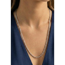 Rua Jewelry Çelik Burgu Halat Kolye - Extra Uzun 65 cm 3 mm Gümüş Renk | Kararmaz , Unisex , 2 Yıl Garantili