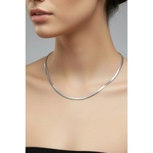 Rua Jewelry Çelik Yassı Yılan Kolye - Klasik Boy 45 cm 3 mm Gümüş Renk | Kararmaz , Unisex , 2 Yıl Garantili