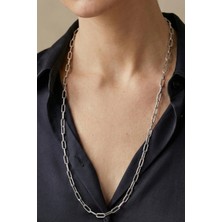 Rua Jewelry Çelik Ataş Kolye - Extra Uzun 65 cm 5 mm Gümüş Renk | Kararmaz , Unisex , 2 Yıl Garantili