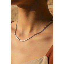 Rua Jewelry Çelik Italyan Işlemeli Yassı Yılan Kolye 2 mm Gümüş Renk | Kararmaz ,unisex ,2 Yıl Garantili
