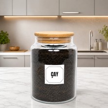 Ahşap Vakum Kapaklı Cam Saklama Kavanozu 800 ml Çay Etiketi Hediyeli