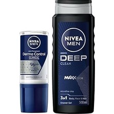 Uravas Store Men Erkek Roll-On Deodorant Derma Control Clinical 50ML, Deep Dimension Duş Jeli 500ML, Bohçası