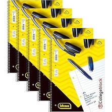 Uravas Store Idena 90366-5 Adet Kolej Defteri A4 80 Yaprak Çizgili ve Çift Kenarlı, Spiral Ciltli Blok, 70 G/m²