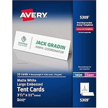 Uravas Store Avery Baskılı Büyük Çadır Kartları, Lazer ve Mürekkep Püskürtmeli Yazıcılar, 50 Kart, 3,5 x 11 (530