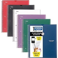 Uravas Store Five Star Spiral Defterler + Çalışma Uygulaması, 6'lı Paket, 1 Konu, Kolej Kareli, 8-1/2 &quot
