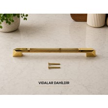 Gold Kulp Modern (160MM-192MM) Ağır metal Çizgili Tasarım Star Kulp - Vestiyer, Mutfak ve Banyo Dolabı  Kulpu