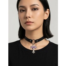 Feronnucci Kadın Gotik Haç Choker Kolye – Siyah Deri Boyunluk, Taşlı Haç Kolye Ucu, Y2K Punk Gothic Kolye