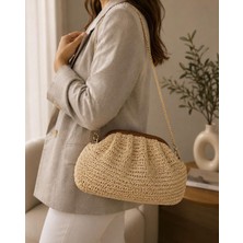 Zarena Official Sahara Straw - Hasır Örgü Zincir Askılı Portföy El ve Omuz Çantası - Kilitli Küçük Boy Clutch