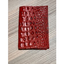 Pinkylola Design -Seyahat Serisi Kırmızı Kroko Baskılı Hakiki Deri Pasaport Kılıfı