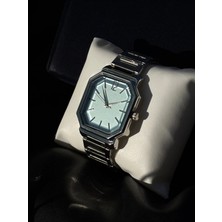 Ardentis Erkek Kol Saati - Gümüş Metal Kordon Sekizgen Luxury Kasa - Minimalist Buz Mavisi Kadranlı Özel Tasarım