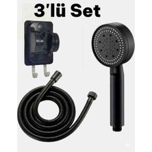 Segy Home 3'lü Set 5 Kademeli Siyah Duş Başlığı + 150 cm Duş Hortumu + Askı Aparatı( Yapışkanlı Mafsal)