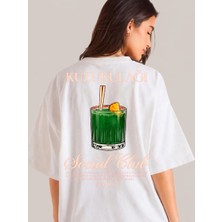Etoile Studio Kuzukulağı Cocktail Grafik Baskılı Beyaz Oversize Pamuklu Unisex T-Shirt Tişört