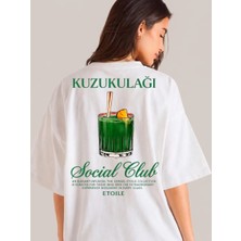 Etoile Studio Kuzukulağı Cocktail Grafik Baskılı Beyaz Oversize Pamuklu Unisex T-Shirt Tişört