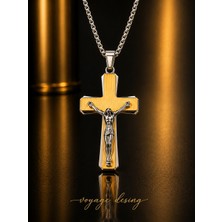 Voyage Accessory 316L Paslanmaz Çelik Unisex Tasarım Gold Gümüş Renk Isa Haç Kolye