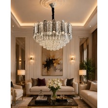 LED Yeni Model 50 cm Kristal Lüx Salon Avize Krom Renk Ithal Model