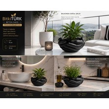 🖤🌿 Bitkitürk El Formlu Beton Saksı | 19 cm | Dekoratif Sukulent ve Iç Mekan Bitki Saksısı | Premium Tasarım | Çok Amaçlı Organizer