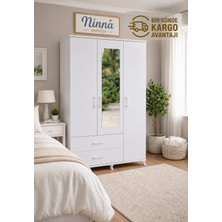 Ninna Mobilya 3 Kapaklı Aynalı Raflı Modern Gardırop