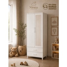 Ninna Mobilya 2 Kapaklı 2 Çekmeceli Gardırop - Beyaz (70*172*40)BEYAZ Kulp
