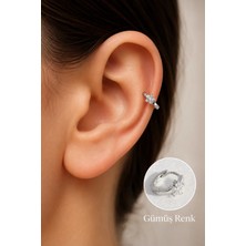 Sacce Scarves & Accessories Zirkon Taşlı Çiçek Helix Piercing Tragus Çiçekli Kıkırdak Lob Küpesi Gümüş Renk Tek Adet
